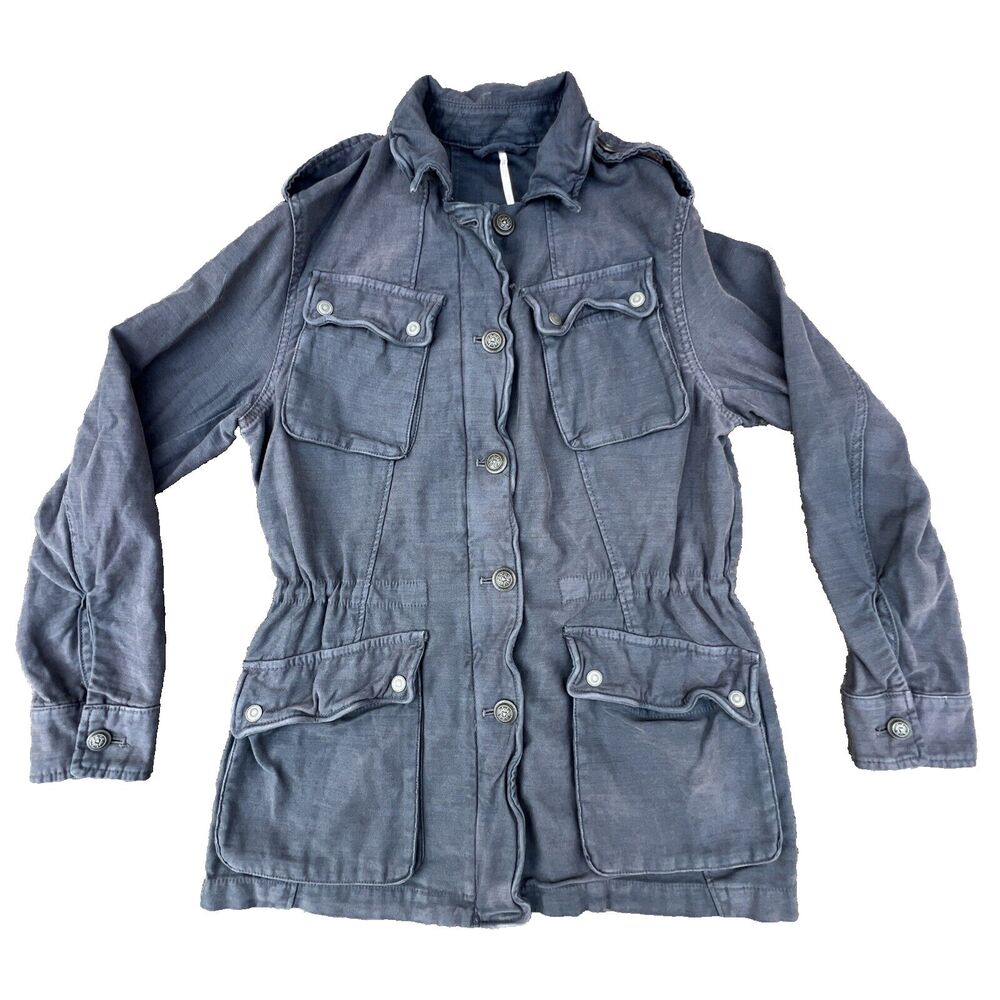 Free People Not Your Brothers Surplus Gray Distressed Jacket Military X-Small